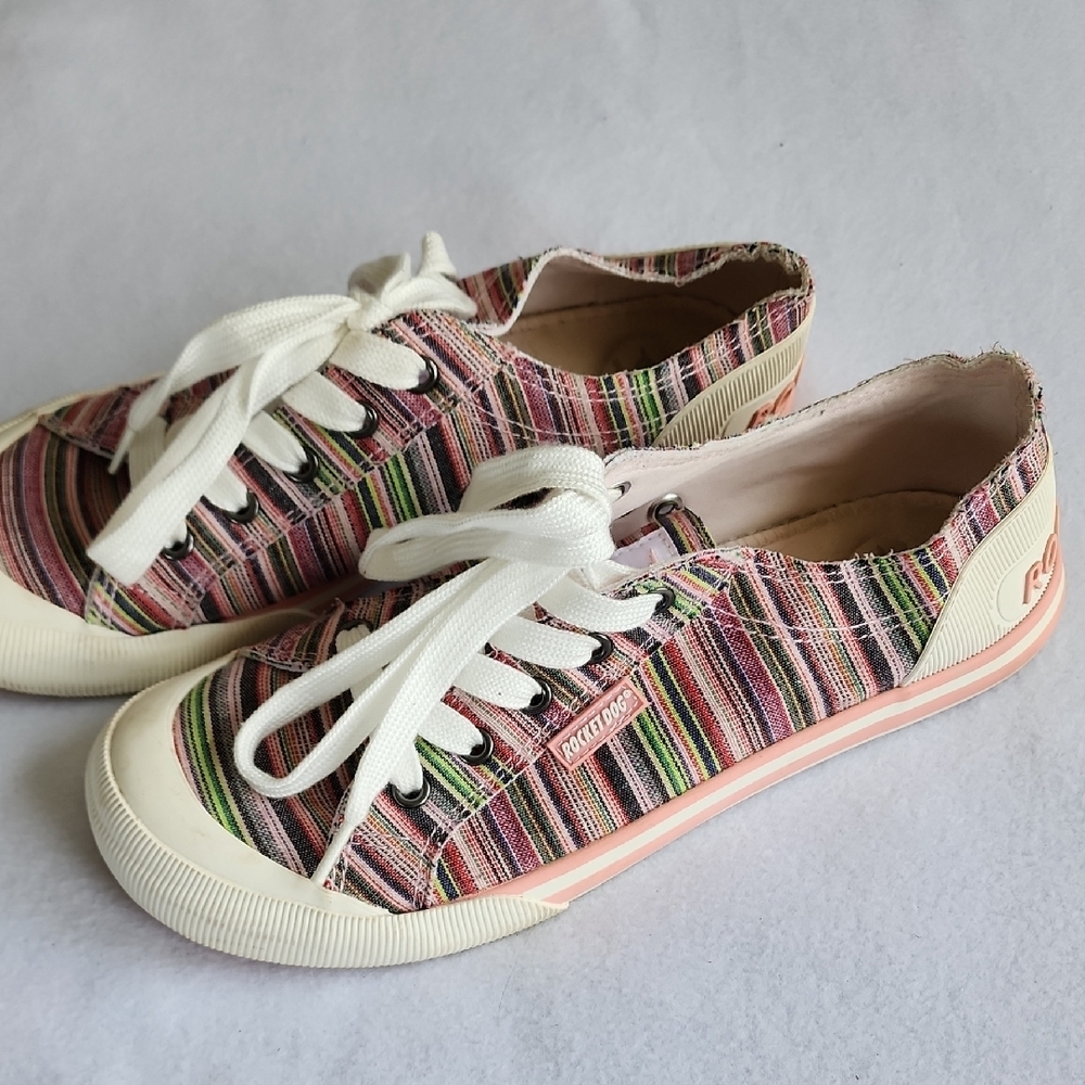 Rocket Dog Pink and Green Sneakers with Striped Pattern